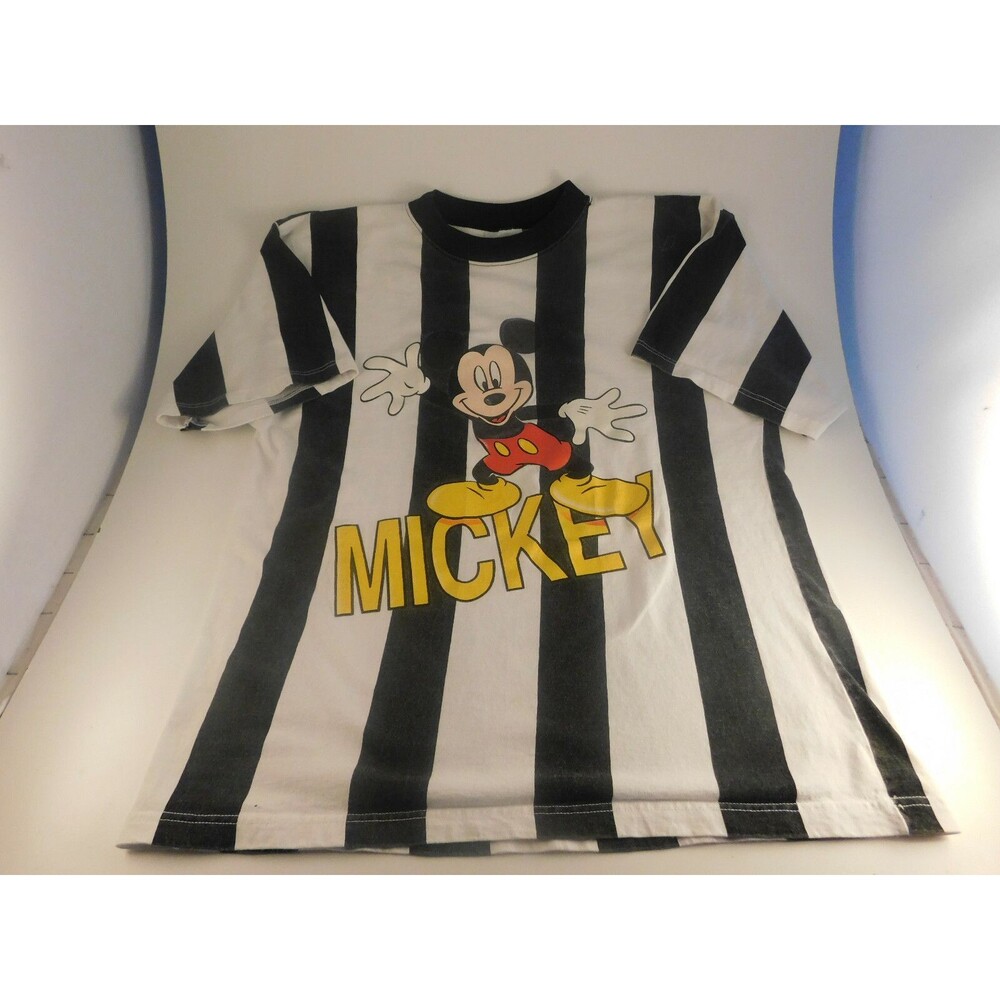 VTG Mickey Mouse Striped Soccer Goalie Graphic T-Shirt Genus Made in USA XL